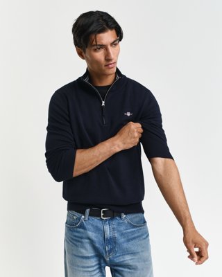 GANT - Klassisk bomullsgenser med half-zip til herre evening blue