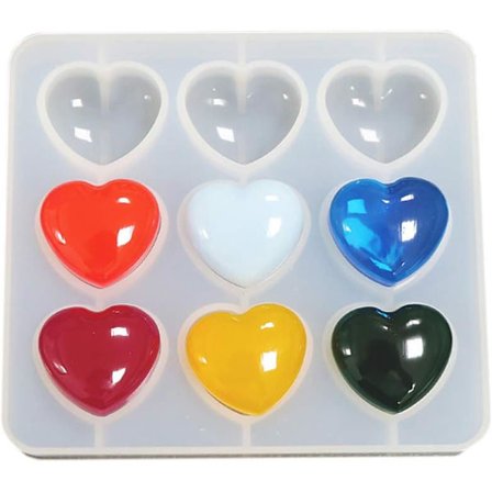Sydänmuotoinen epoksihartsimuotti silikonimuotti 9 kpl 3 x 2,8 cm Resin Love Heart Shape DIY-käsityö avaimenperän valmistukseen, 1 cm syvyys