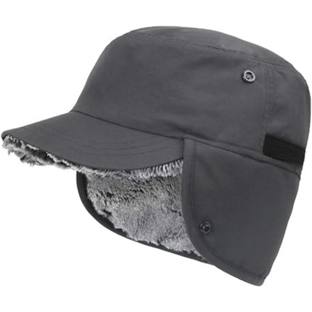 Utendørs vinterbaseballcaps for menn med visir, varm øreklafflue, fellejakthat, grå