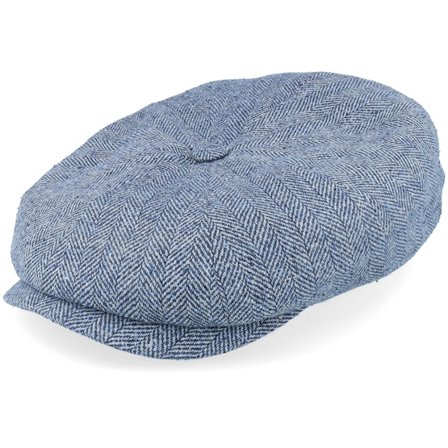 Stetson - Hatteras Silk Light Blue Herringbone Flat Cap Blue Cap - @ Hatstore