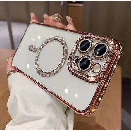 Glittrigt Diamant Strass Magsafe Skal Kompatibelt med iPhone 15 Pro Max