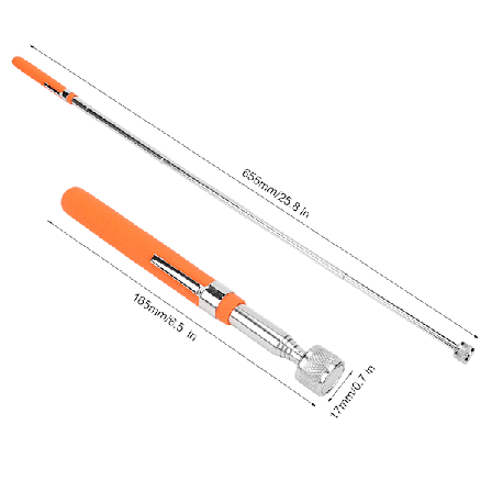 Icke-halkande magnetisk teleskopisk utdragbar uppsamlingssticka Uppsamlingsverktyg med LED-lampa Orange