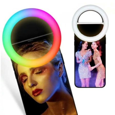 RBG Selfie Lampe Clip-On LED Ring Light til Mobiltelefon hvid