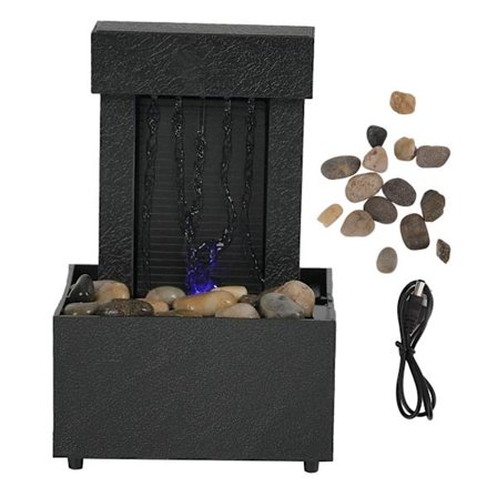 Vandfald Lys Show Bordplade Vandfontæne med Naturlige Flodsten Farveskiftende LED Lys til Kontor Hjemmeindretning