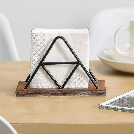 Serviettholder til spisebord - Svart metall og tre serviettholder for kjøkken, spisestue, spisestueBY