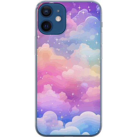 Kompatibelt Mobildeksel til Apple iPhone 12 mini Søt enhjørning med regnbuefarget hår mot en stjernebelagt pastellbakgrunn i kawaii-stil