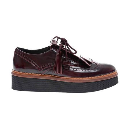 Tod's, Derby in glossy calfskin with decorative fringed placket Czerwony, Kobieta, Rozmiar: 40 EU