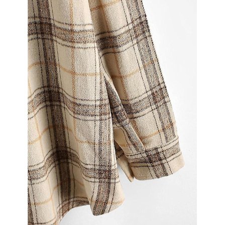 Rutete langermet skjorte dame Button Down ullblanding tynn jakke Casual blusetopper med lomme Coffee