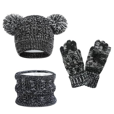 Sort og hvid-Ungdoms vinterbeskyttelsessæt, hat, halstørklæde, handsker og ørevarmer til børn, tilbehør til koldt vejr, tilbehør til drenge og