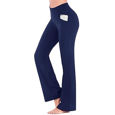 Dam Vanliga elastiska Yogabyxor med hög midja Andas Bekväm Full Längd Vida Ben Byxor Sommar Casual Flare Byxor