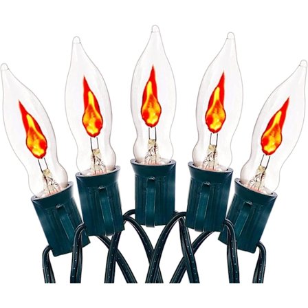 10 fot flimrande flamslingor med 10 C18 flimrande bärnstensfärgade flamljuslampor, E12 ljusstake bas jul slingor för fest inomhus