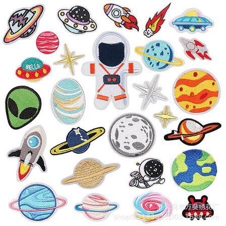 27 stycken datorbroderade standard astronautbroderier c