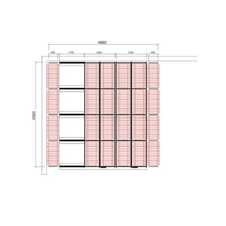 Kompakthylla, däck, 4880x4960 mm
