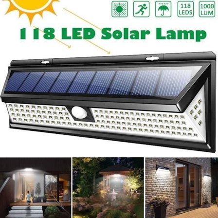 Aurinkolamppu Outdoor Garden 118 LED - Liiketunnistin - 3 tilaa - Musta