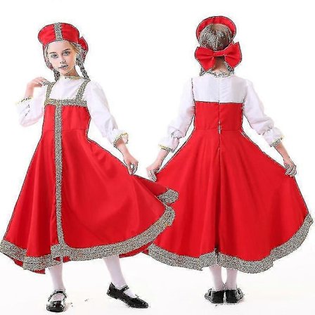 Russisk Danser Jentekostyme Rød Sarafan Folkedrakt Karneval Barn/dame Russisk Tradisjonell Bekledning