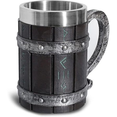 Ølkrus, Nordiske Vikinge Runer Ølglas, Stort Egetræs Ølkrus, Kaffekrus med Rustfrit Stål, Træ, 3D Resin, Krus til Mænd, Fars Dags Gave 550ml