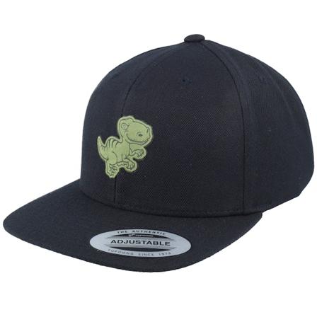 Kiddo Cap - Kids T-rex Green Patch Black/Black Snapback Snapback Black Cap - @ Hatstore
