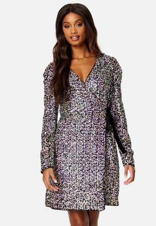 YAS - Multiseq Velvet LS Wrap Dress - Fuchsia Purple - Kläder - - Bubbleroom Omlottklänning