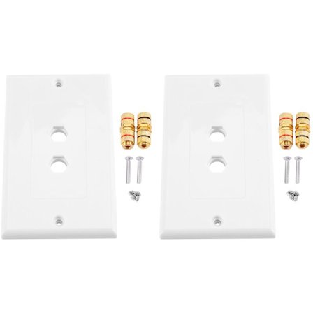 Pakke med 2 stk. enkelt stikkontakt 1.0 højttaler vægplade (banan stik vægplade) til 1.0 højttaler, hvid