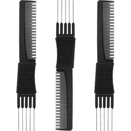 3-pack kollyftskammar med metallspets, salong retande ryggkammar kolkam med rost