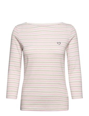 T-Shirt Boat Neck Stripe Tom Tailor Pink