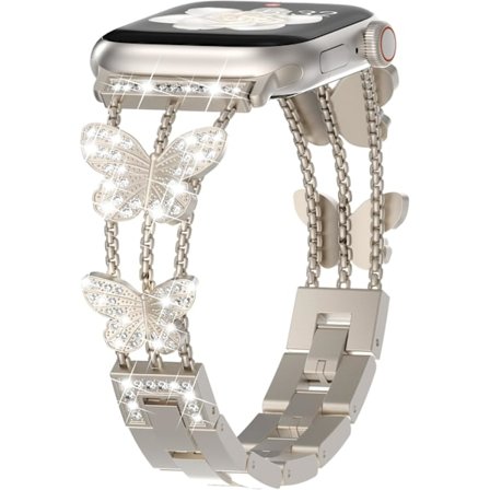 Armband kompatibelt med Apple Watch Dam Glittrande Fjäril Mode Metall Bling Rostfritt Stål Länkarmband Ersättningsarmband Stjärnljus Stjärnljus