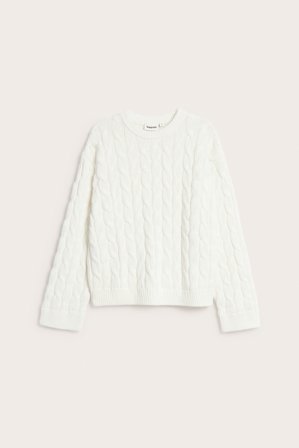 Kappahl | Sweter z dzianiny w warkocze, z bawełny Offwhite M | Offwhite
