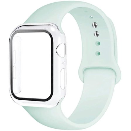 Etui + Rem for Apple Watch Band 44mm 40mm 38mm 42mm Silikonarmbånd med PC-skjermbeskytterdeksel iWatch 3 4 5 6 SE