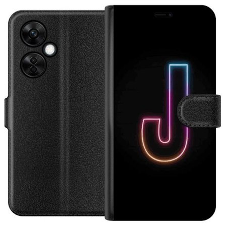 Kompatibelt Lommeboketui til OnePlus OnePlus Nord CE3 Minimalistisk neonbokstav J i fargeskiftende lys mot svart bakgrunn