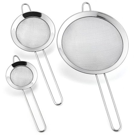 Sier og sigter, 3 stk. rustfrit stål fintmasket si til bagning madlavning sigtning, lille mellem stor størrelse