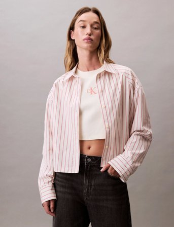 Calvin Klein Jeans Yd Stripe Boxy Cropped Shirt - Pink - M