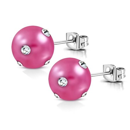 Stiftörhängen Stud Örhängen i Kirurgiskt Stål 316L i Silver Färg med Rosa Pärla & Klara Cubic Zirconia - 10 mm