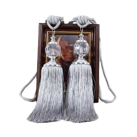 1 par gardinholdere med krystall dusker Grey