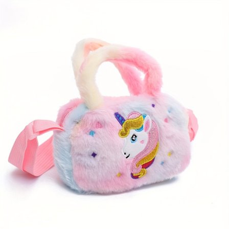 Enhjørning Plysj Crossbody Skulderveske for Barn, Jenter Søt Tegneserie Messenger Lommebok med Justerbar Stropp