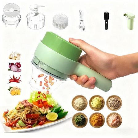 Trådløs elektrisk grøntsagshakker, 4-i-1 bærbar foodprocessor med genopladeligt batteri, mini køkkenhjælper til hurtig grøntsagstilberedning