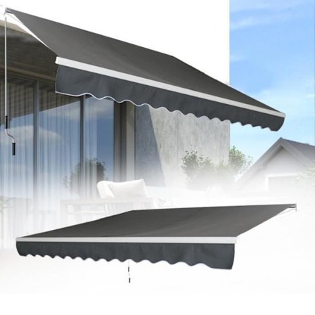 YUENFONG Balkongmarkis Manuell infällbar markis med vev UV-beständig, aluminium, 300 x 250 cm, mörkgrå