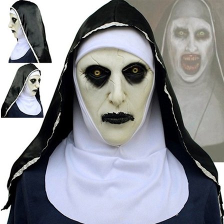 The Horror Nun Latex Mask m/Hodeskjerf Valak Cosplay for Hallow