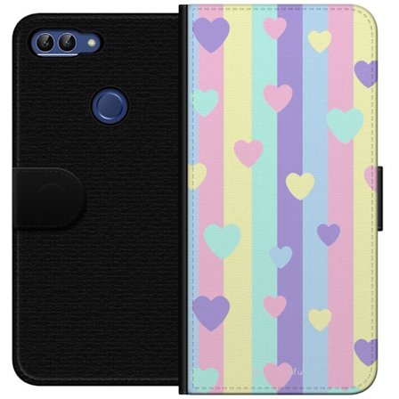 Yhteensopiva Lompakkokotelo Huawei P smart Pastelliraitoja pinkissä, keltaisessa, violetissa ja sinisessä, joissa on hajallaan pehmeitä kawaii-tyylisi