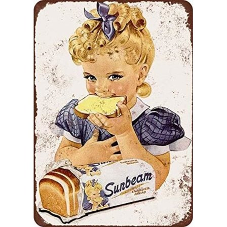 för Man Cave Bar Uteplats Källare Barber Shop Metallskyltar Vintage Rostigt Utseende Väggdekor Plåtskylt 8" b x 12" h 1954 Sunbeam Bread Girl Vintage 
