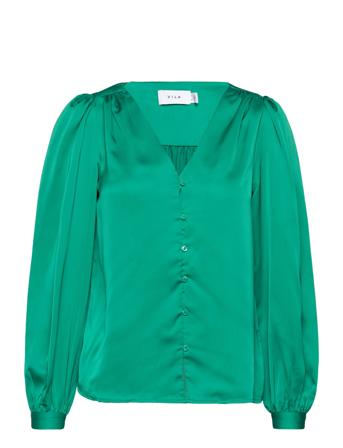 Viellette V-Neck L/S Shirt/Su - Green Vila