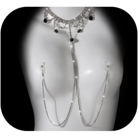 Rhinestone Drop Halskæde Ikke-Piercing Brystvortekæde Sommer Strand y BH Kropskæde Krystal Brystvorte Tilbehør Smykker til Kvinder