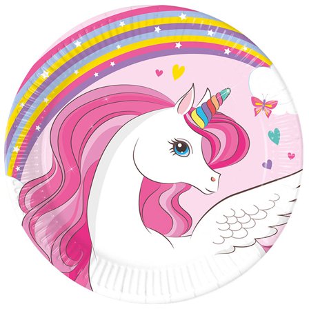 Yksisarvinen Sateenkaari Pahvilautaset 20 cm 8-pack