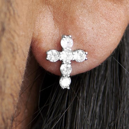 Sentio | Sterling Silver Zirconia Cross Earring for Men - Stud earrings