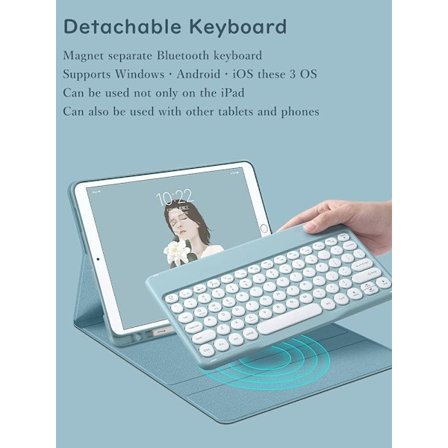 IPad 9 2021 10,2 tum IPad 8 IPad 7 Air 3 Pro 10,5 tangentbordsfodral med mus, färgstarkt tangentbord, retro runda knappar, söta godisfärger, avtagbart