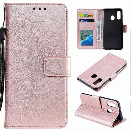 Imprint Mandala Blomster Stand Læder Wallet Case til Samsung Galaxy A40