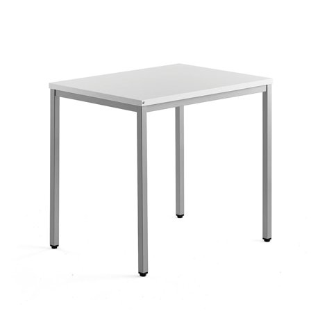 Side desk QBUS, 800x600 mm, 4-leg frame, silver frame, white