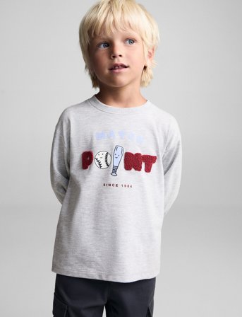 Mango Long-Sleeved T-Shirt With Embossed Print - Purple - 104