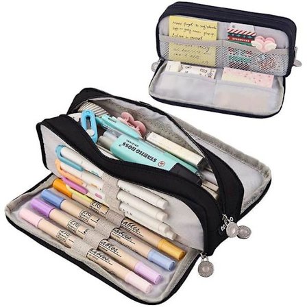 Large Pencil Case Pencil Pouch Canvas Stationery Bag With 3 Compartments For Students