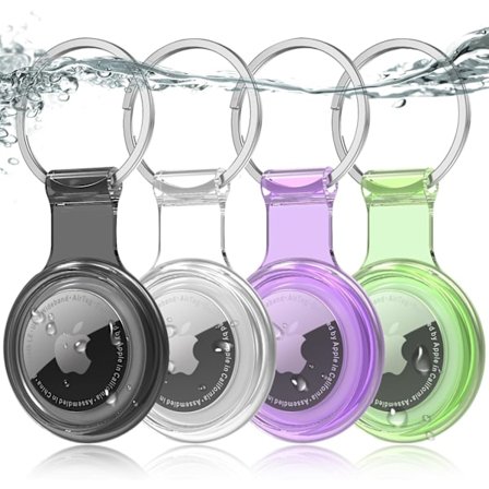 4-pak Airtag-holder nøkkelring, Airtag-deksel vanntett 360° Full-Body beskyttende deksel for Airtag, kompatibel med Apple AirTags for vesker, nøkler, 