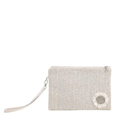 Ny halmvevd blomster håndleddsclutchveske konvolutt lommebok kortlomme: (beige1stk)
